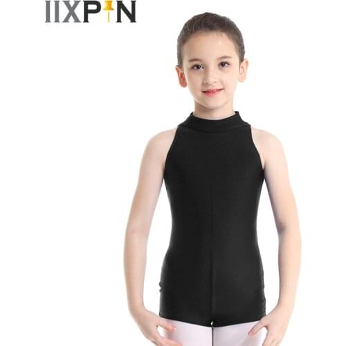 Kids ballet leotards for Girls Sleeveless Mock Neck Zippered Back Ballet Dance Gymnastics Leotard Jumpsuit Unitard Dancewear