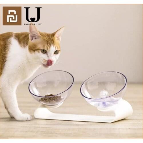 Youpin Jordan&Judy Pet Dog Cat Pet Double Bowls Transparent Tilt Design Healthy Material Pets Cats Kitten Feeder Bowls For Pet