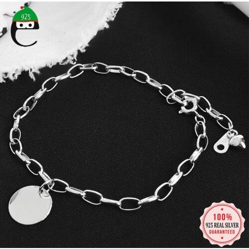 ElfoPlataSi Real 925 Sterling Silver Fashion Minimalist Chain Wafer Bracelet For Women Wedding Party Fine S925 Jewelry DS850