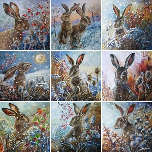 Evershine Diamond Embroidery Rabbit Full Square Round Drill 5D Diamond Painting Animals Rhinestones Pictures Winter Home Decor
