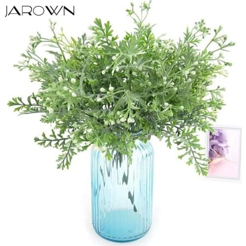 JAROWN 5 Fork Antler Leaf Bunch Artificial Flocking Antler Flower Wedding Decor Fake Grass Green Plant Home Office Decoration