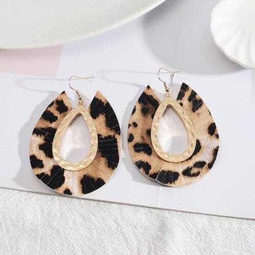 Water Drop PU Leather Leopard Print Earrings Fashion Alloy Exaggerated Joker Street Sale Popular Dangle Earings Brand Jewelry