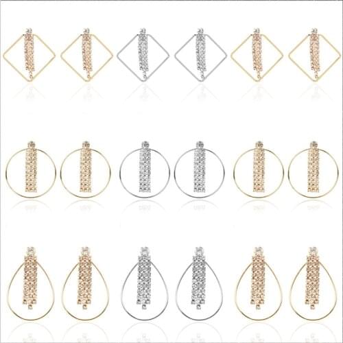 Korean Temperament Rhinestone Tassels Rhombus Earrings Womans Personality Gold Silver Colour Circular And Oval Earrings Jewelry