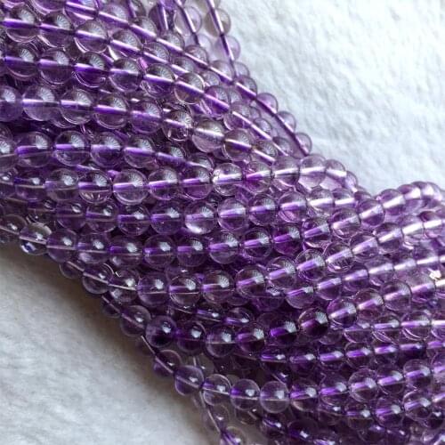 High Quality Natural Clear Purple Hair Crystal Amethyst in Super Seven 7 Small Round Necklaces or Bracelets Beads 15" 06064