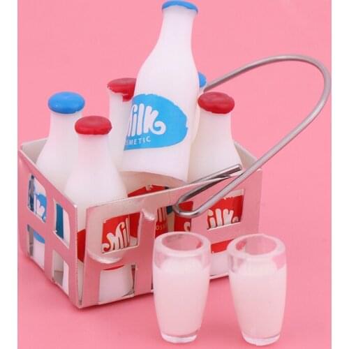9Pcs/Set Kwaii Kids Toys 1/12 Scale White Milk Basket And Milk Bottle Doll House Food Furniture Toys Miniature Doll House Toy