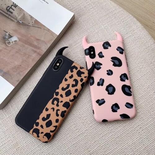 Leopard Cover For iPhone 11 11ProMax 7 8 7Plus XSMAX Soft IMD Phone Case For iPhone Xr 6 6s 6Plus 3D Devil Horn Cover for iphone