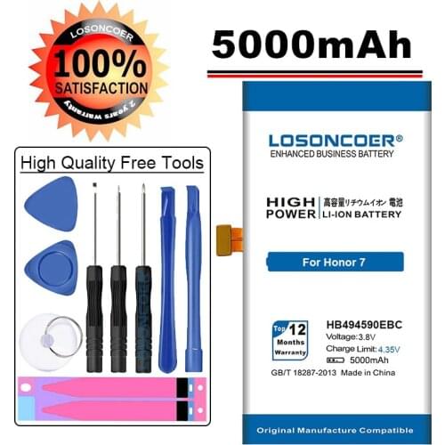 LOSONCOER 5000mAh HB494590EBC Battery For Huawei Honor 7 Battery Glory PLK-TL01H ATH-AL00 PLK-AL10 Battery