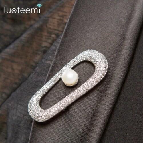 LUOTEEMI New Cubic Zircon Fashion Pure Handmade Pearl Luxury Shawl Brooch Accessories For Womwen OL Style Jewelry