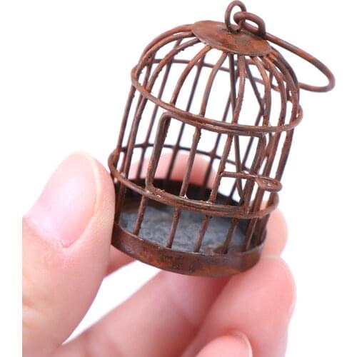 1pc New Arrival 1:12 Scale Metal Bird Cage With Bird Birdcage Dollhouse Miniature Gold Tone