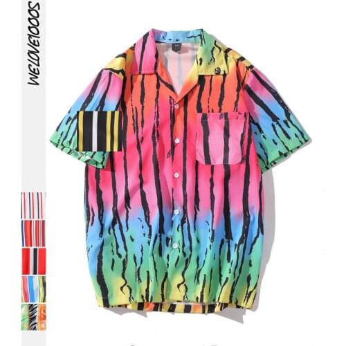 Fashion Patchwork Striped Blouse Women Hawaiian Casual Short Sleeve Print Loose Shirts Beachwear Summer Ladies Shirt Tops