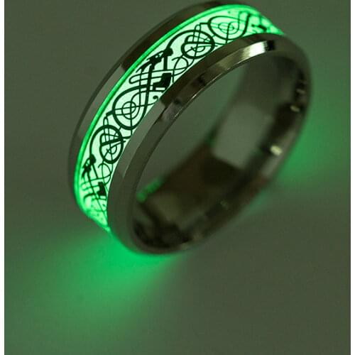 Green Glowing Luminous Dragon Rings Men Stainless Steel Glow in the Dark Fluorescent Ring Women Wedding Aneis Fashion Jewelry