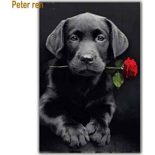 Diy Diamond Embroidery painting Cross stitch kit black dog rose 100% Full Needlework 5D square drill rhinestone pasted paintings