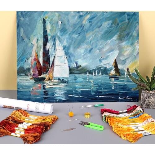 Sailing Regatta Printed Canvas 11CT Cross Stitch Embroidery Kit DMC Threads Painting Needlework Hobby Craft Design For Stamped