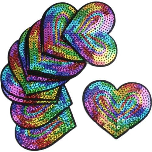 10pcs Big Heart Patches For Suits Apparel Clothes Decoration DIY Sequined Glitter Stickers Sewing Accessories