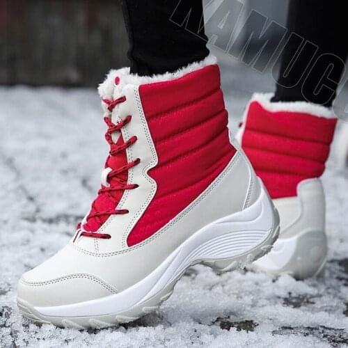 2021New womens boots waterproof winter shoes womens snow boots thick-soled warm ankle winter boots with thick leather heels