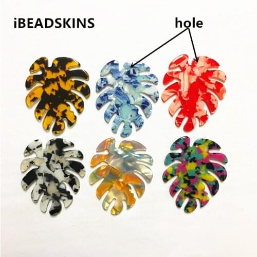 New arrival! 46x38mm 50pcs/lot acetic acid Imitation marble feather-shape charms for earring/Jewelry DIY making(As shown)