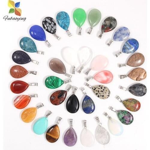30pcs 16mm Waterdrop Flat Pendants And Necklaces Natural Stone Women Supply Charms For Jewerly Making Gift