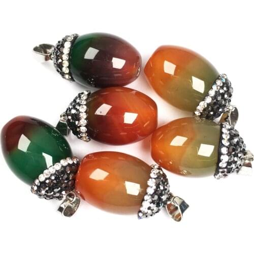 Natural Stone Agates Pendants Mosaic Diamondss Double Hole Connector For Jewelry Making DIY Necklaces Accessorie Size 14x36mm