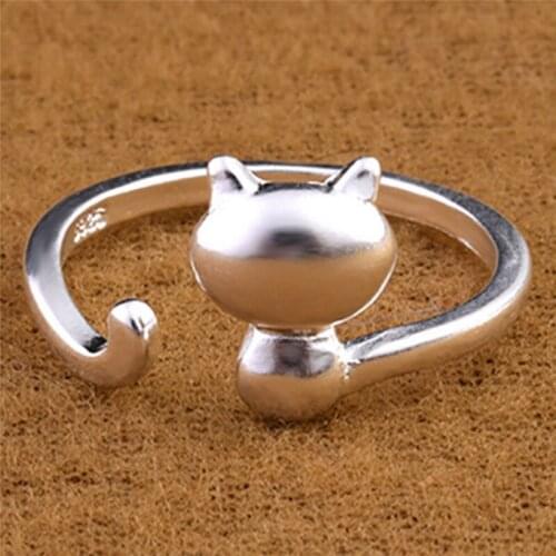 Girl Child Gifts Adjustable Anel Wholesale Silver Color Open Adjustable Cat Ring Statement Jewelry For Woman