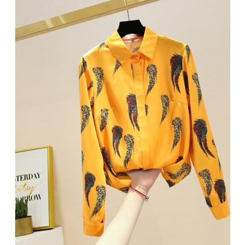 Luxury Quality Europe Style 2020 Autumn Womens Long Sleeves Turn Down Collar Print Shirts Ladies Casual Shirt Blouse Tops A3674