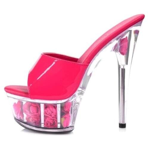 Shoes Woman Platform Sandals Summer Rose Sandals Slides Wedding shoe Nightclub Sexy 15cm High-heeled Shoes Plus-size 34-44
