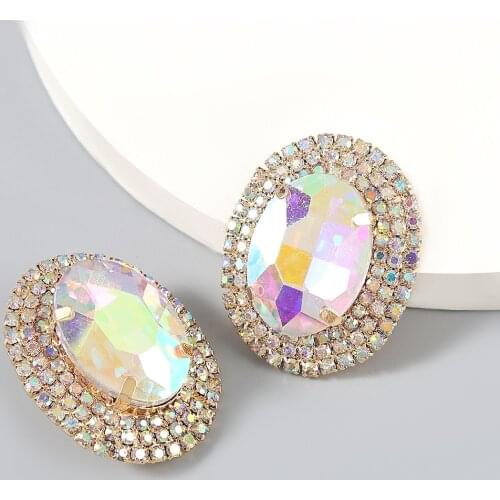 New Cute Big Pink Stone Chunky Stud Earrings for Women Girls Rhinestone Party Jewelry