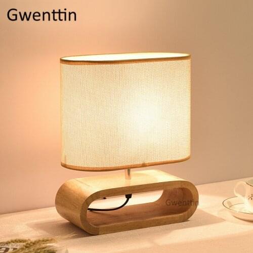 Nordic Wood Table Lamps Led Modern Wooden Fabric Stand Desk Light Fixtures Luminaire for Bedroom Bedside Lamp Home Loft Decor