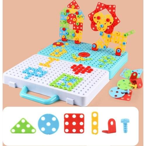 Drilling Screw 3D Creative Mosaic Puzzle Toys For Children Building Bricks Toys Kids DIY Electric Drill Set Boys Educational Toy