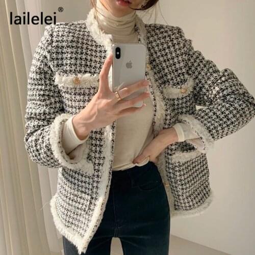 Wool Liner Tweed Jacket Women Plaid Crop Faux Fur Winter Coat Black Autumn Harajuku Korean Fuzzy Chaqueta Mujer Casaco Feminino