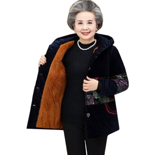 Corduroy Grandmother Cotton Jacket Plus size 5XL Winter Middle-aged Warm Print Hooded Coat Casual Female Basic Jacket Tops a2136