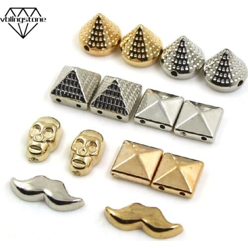100Pcs Rivets For Sewing Gold Sliver CCB Rivets Plastic Pyramid Moustache Skull Shape Studs Punk Leather Crafts For Clothes DIY