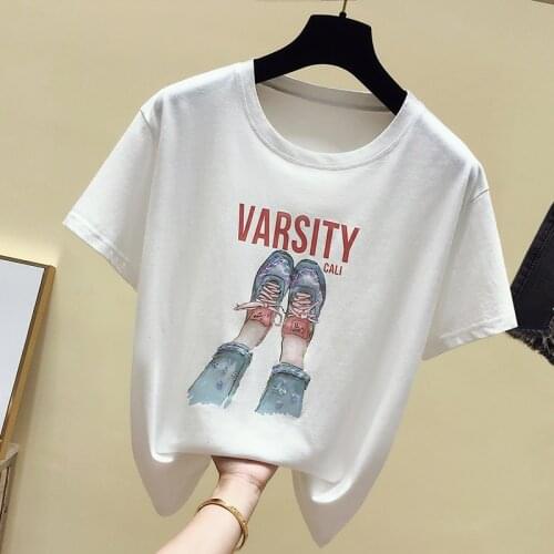 Summer new O neck Short Sleeves Shoes pattern T Shirt Top Female Tshirt Loose Women Fashion Graphic T-Shirt white t shirts