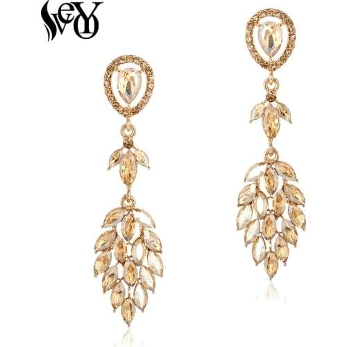 VEYO Champagne color Long Crystal Dangle Earrings for Women Trendy Drop Earings Spike shape Fashion Jewelry Wholesale