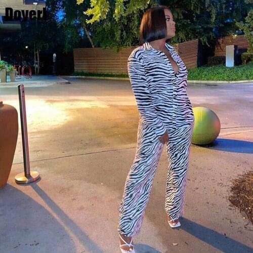 Zebra Print Streetwear 2 Two Piece Set Women Outfit Long Sleeve Button Blouses Shirts and Pant Suits Autumn Tracksuit Women Sets