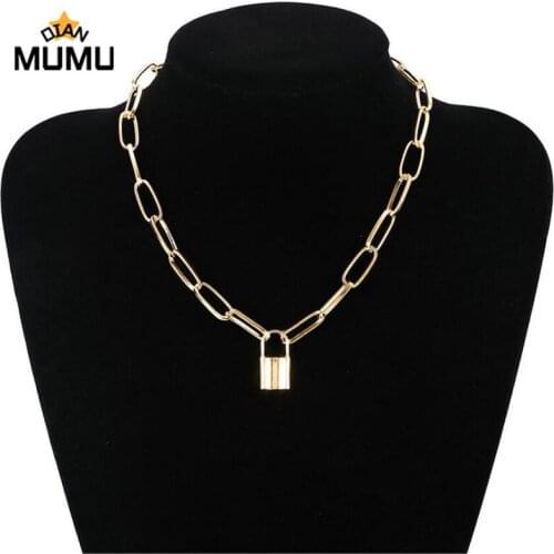 Womens Vintage Lock Type Pendant Chain Necklace Necklace Gold Silver Color Fashion Portrait Chunky Chain Necklace Jewelry