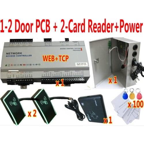 1 pcs of 2 Door Network Access Controller Panel+2 pcs EM ID Card Access Reader+1 UPS Power Supply+1 Card Issuer+Card Keyfobs kit