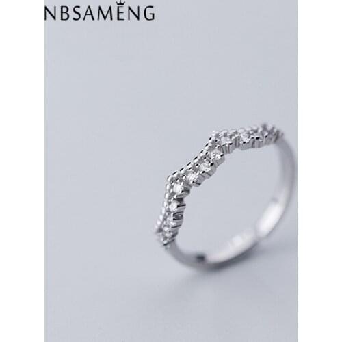 100% 925 Sterling Silver Wave Rings Crystal Elegant Opening Adjustable For Women Wedding Girl Gift Ring Fine Jewelry
