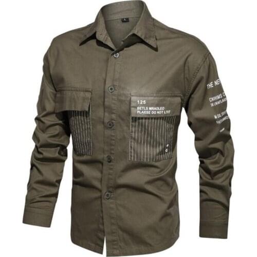 2021 Cotton Washed Shirt Military Plus Size Tooling Long Sleeve Shirt Male Overshirt Big pocket Military Cotton Shirts Men Shirt