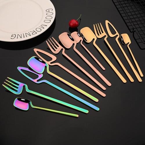 304 Stainless Steel Rainbow Dinnerware Set 24Pcs Mirror Gold Cutlery Spoon Fork Knife Western Cutlery Silverware Tableware Set