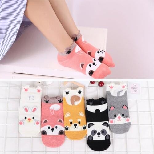 3D Cartoon Animals Socks Cute Cat Rabbit Fox Short Socks Women Female Funny Casual Cotton Ankle Socks