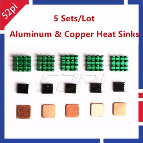 5 Sets! Aluminum & Copper Heat Sinks Cooling Sinks for Raspberry Pi 3 / 2 Model B / B plus