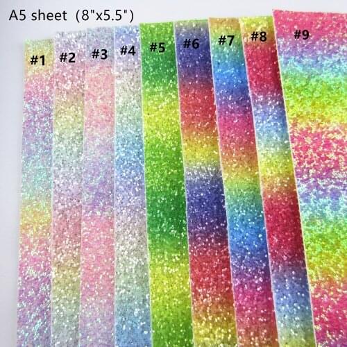 A5 Sheet 8"x5.5"(21cmX15cm) Chunky Rainbow Glitter Fabric leather Faux PU leather For Bows Earring craft Sewing DIY 1piece F0274
