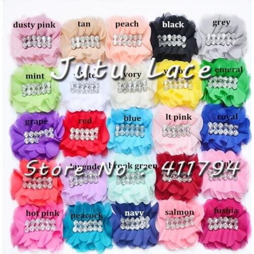 25 /lots ,12cm " rhinestone chiffon flowers hair accessories 25 colors