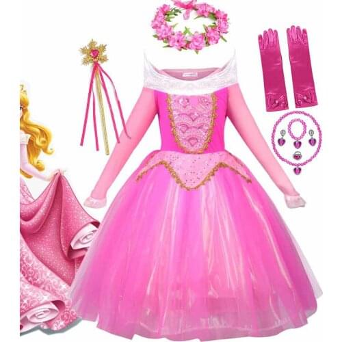 Shimmering Princess Ball Gown for Little Girls Aurora Halloween Cosplay Sleeping Beauty Clothing Kid Birthday Party Dress