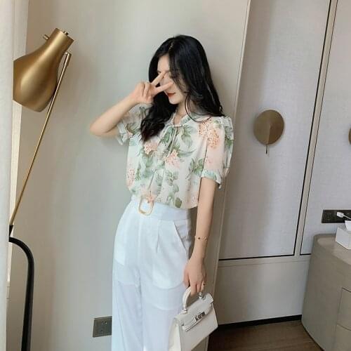 Blouses Women Short Sleeve Shirts Chiffon Blouse Bow Print Womens Tops and Blouses Plus Size