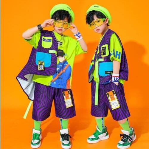 Kids Concert Hip Hop Clothing Print Oversized Shirt T Shirt Top Streetwear Summer Short For Girl Boy Jazz Dance Costume Clothes