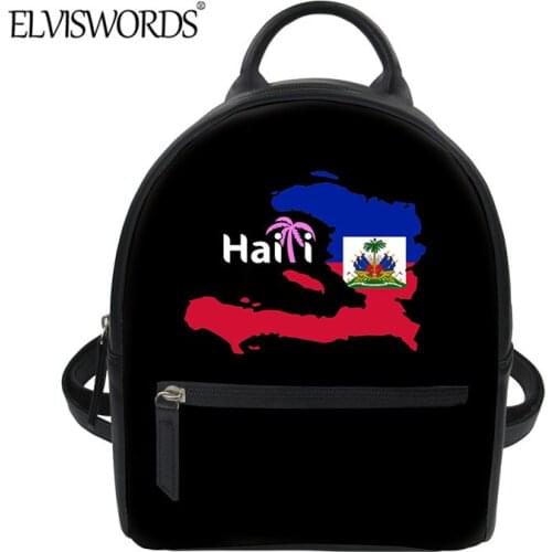 ELVISWORDS 2021 New Fashion Haiti Map Print Mini PU Backpack Durable Travel Pack Zipper Front Pocket Female Casual Shoulder Bag