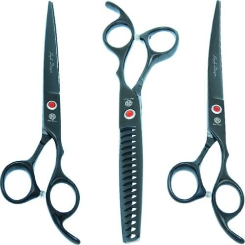 Purple Dragon 7 Inch Japan 440C Dogs Grooming Scissors Cutting Curved Shears 18 Teeth Thinning Tesouras Pet Hair Trimmers B0027B