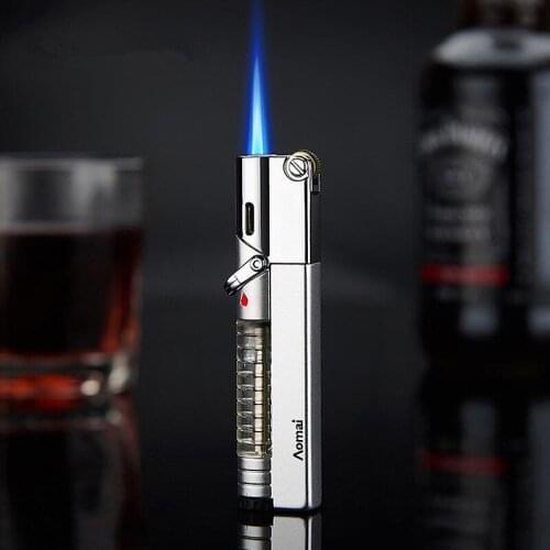Metal Jet Torch Lighter Windproof Blue Flame Butane Flint Lighter Inflatable Cigar Cigarette Smoking Accessories Gadget for Men