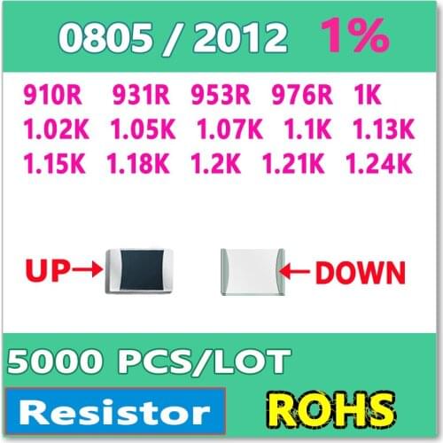 JASNPROSMA OHM 0805 F 1% 5000pcs 910R 931R 953R 976R 1K 1.02K 1.05K 1.07K 1.1K 1.13K 1.15K 1.18K 1.2K 1.21K 1.24K smd 2012